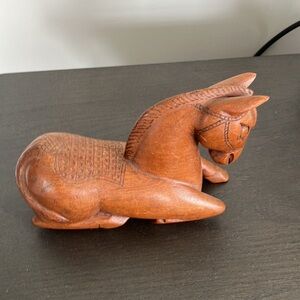 Hand carved folk art small wooden horse vintage MCM.. has a chip on ear